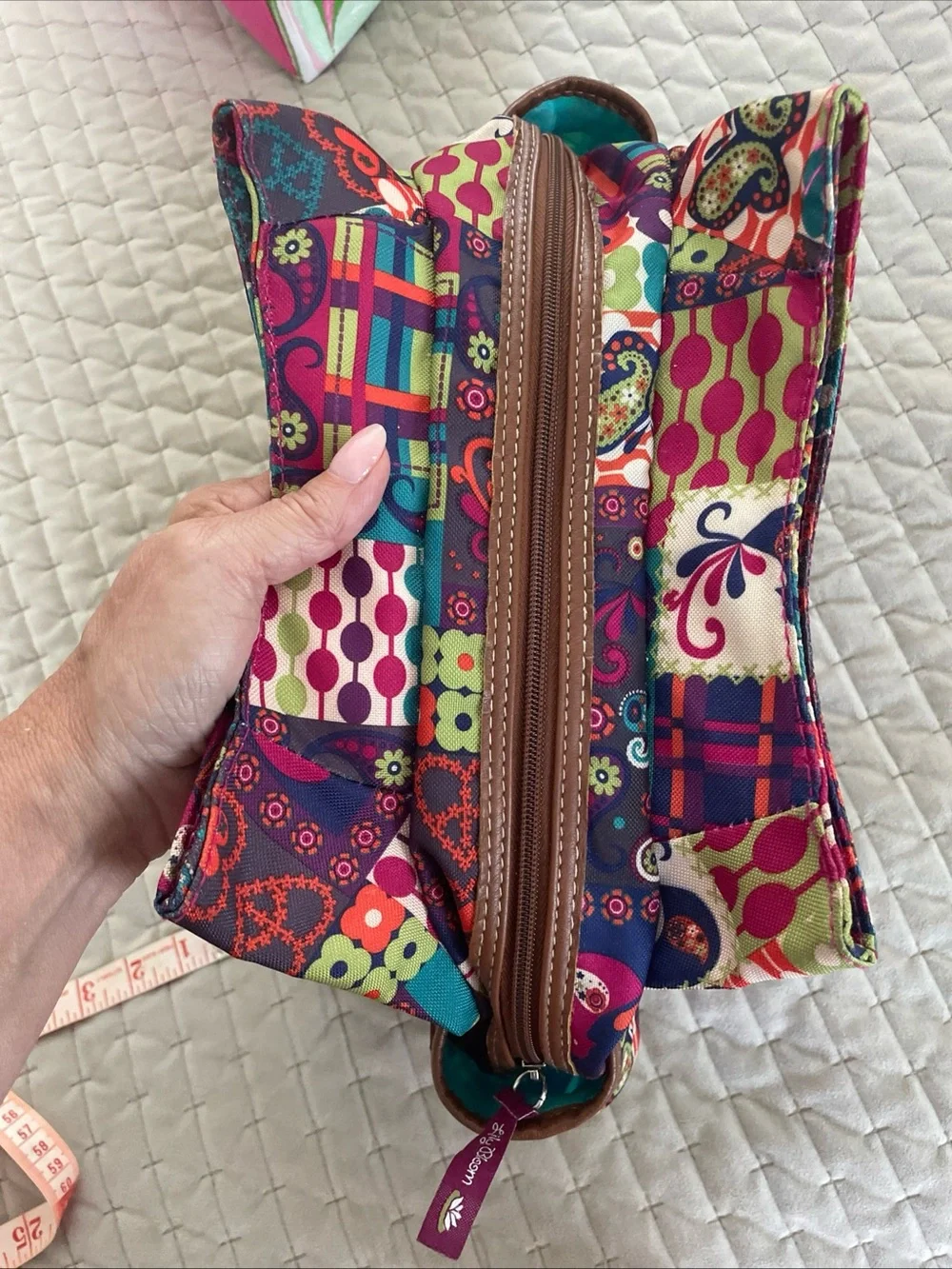 Lily Bloom Multicolor Patchwork Floral & Paisley Backpack with Brown Trim